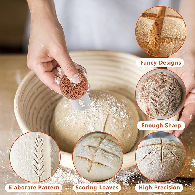 UFO Bread Lame Cutter for Homemade Sourdough,Bread Scorer Tool for Sourdough with 5 Blades and Storage Cover,Slashing Tool Bread Cutting Knife for Artisan Bread and Baguette Makers,Leaf