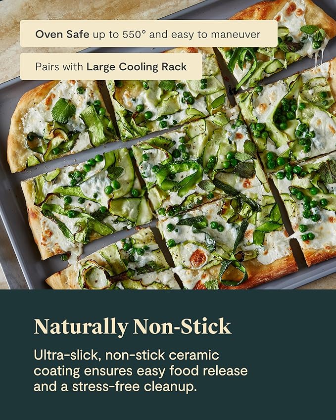 Caraway Non-Stick Ceramic Large Baking Sheet Duo - Naturally Slick Ceramic Coating - Non-Toxic, PTFE & PFOA Free - Perfect for Baking, Roasting, and More - Large (18" x 13") - White
