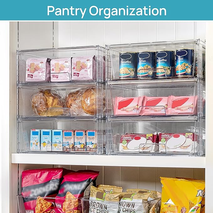 Vtopmart 4 Pack Large Stackable Storage Drawers,Easily Assemble Acrylic Bathroom Closet Undersink Organizers and Storage,Plastic Storage Bins for Kitchen Cabinets,Pantry,Makeup,Medicine Organization