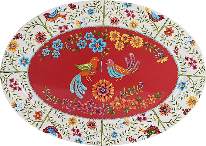 Bico Red Spring Bird Ceramic 16 inch Oval Platter, Microwave & Dishwasher Safe
