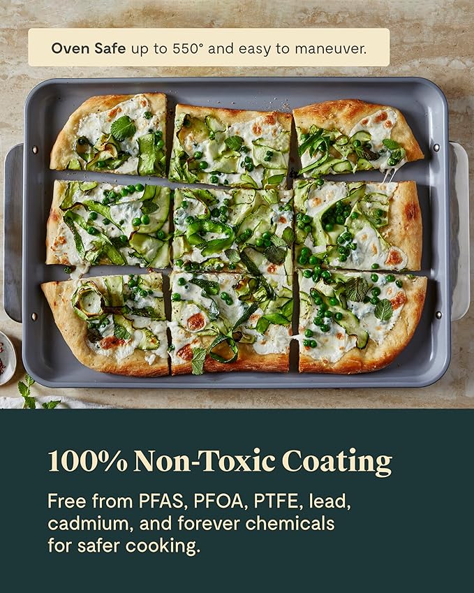 Caraway Non-Stick Ceramic Baking Sheet Trio - Naturally Slick Ceramic Coating - Non-Toxic, PTFE & PFOA Free - 18 x 13" Large, 15 x 10" Medium, & 9" x 13" Small - White