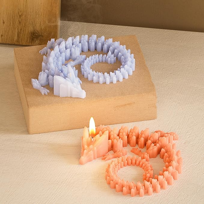 Diamond Dragon 3D Animal Dinosaur Mold - Round and Long Dragon, Animal and Dinosaur Silicone and Resin Casting Mold for Candle Making and Home Decor