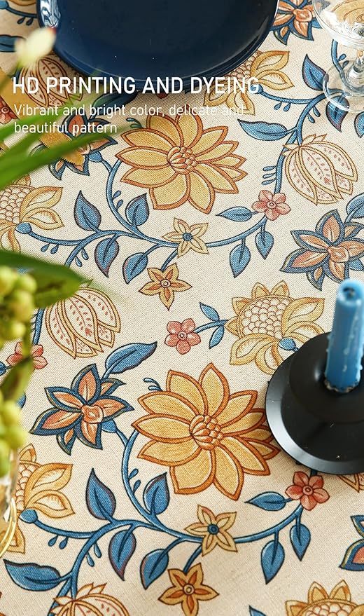 ISAENNE Designer Bohemian Floral Extra Long TableclothRectangle,Linen Colorful Table Cloth,Wrinkle Resistant Decor Tablecloths for Dining Thanksgiving Kitchen Christmas,63"*110"-Estevan B