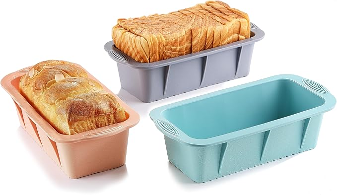 3PCS Silicone Bread Loaf Pan, Non-Stick Bread Pans for Baking, Easy Release Loaf Pan, Great for Homemade Bread, Cakes, Brownies, Dishwasher Safe (3 Colors, Nesting Design)