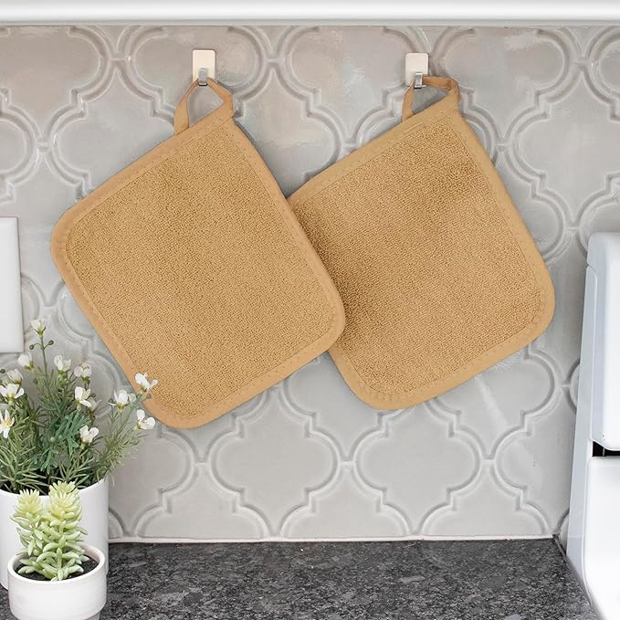 RITZ Terry Potholder & Hot Pad: Unparalleled Heat Resistant, Durable 100% Cotton – Ergonomically Designed for Optimal Grip – Easy-Care Machine Washable – 4-Pack, Straw