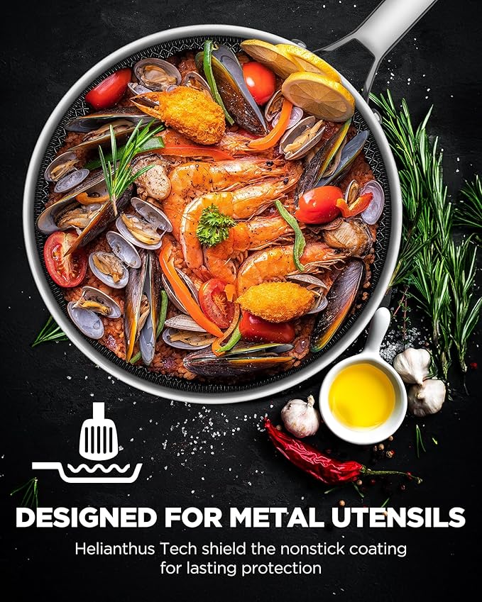Pots and Pans Set Hybrid Stainless Steel, 17PC Nonstick Tri-Ply Cookware Set w/Frying pan, Dishwasher & Oven Safe, PFOA-Free, Metal Utensil Safe, Suitable for All Cooktops