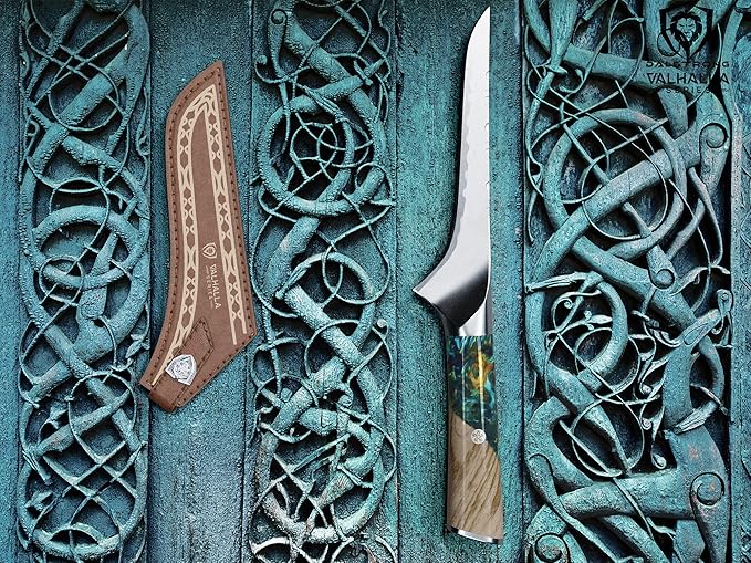 Dalstrong Boning Knife - 6 inch - Valhalla Series - 9CR18MOV HC Steel - Celestial Resin & Wood Handle Gift Knife - Fillet, Meat Cutting, Carving, Bone, Trimming, Deboning - Leather Sheath
