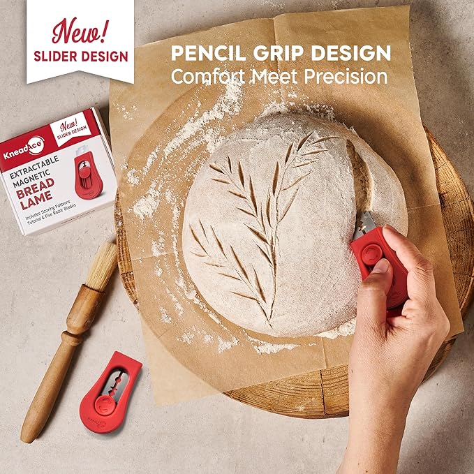KneadAce Upgraded Extractable & Magnetic Bread Lame Dough Scoring Tool - Professional Sourdough scoring tool for Sourdough Bread baking & Bread Making Tools - Scoring Patterns booklet & 5 Razor Blades