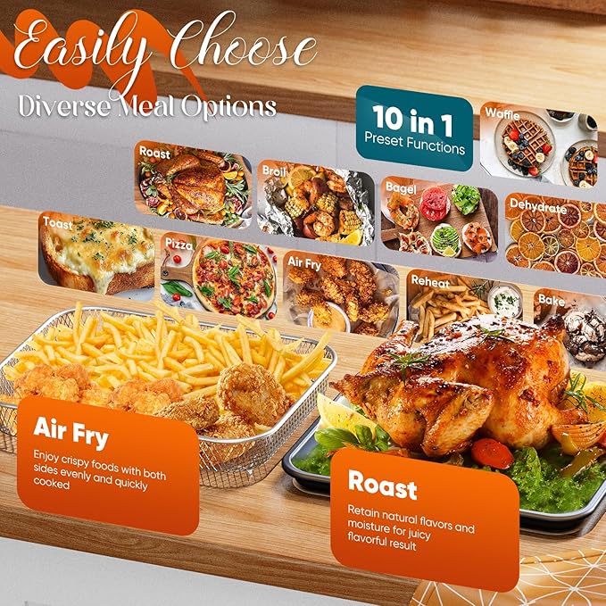 Nuwave Bravo Pro Convection Air Fryer Toaster Oven Combo, 2025 New and Improved, 10-in-1, 50°-450°F Temp Controls, Quick & Even Crisp Technology, 21Qt Capacity, Black, PFAS Free