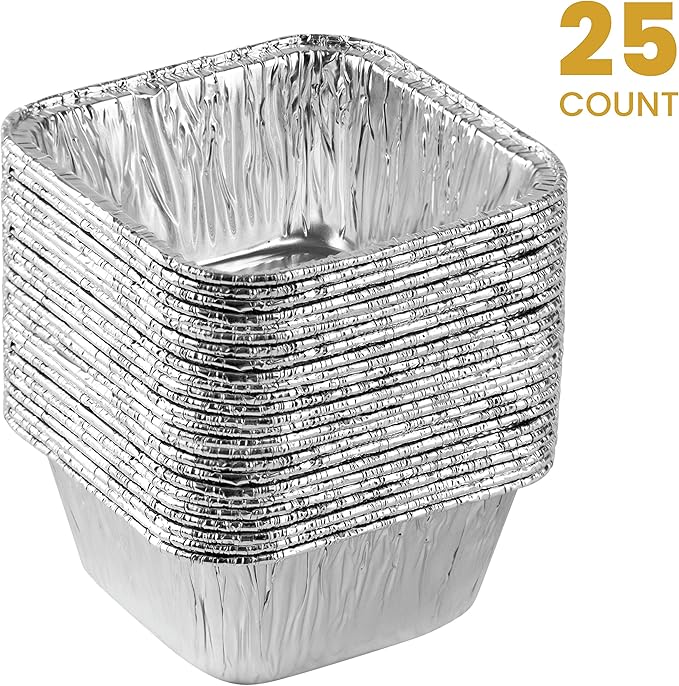 Plasticpro Disposable 4.25'' X 4.25 X 2'' Inch Square Aluminum Tin Foil Baking Pans Bakeware - Cookware Perfect for Baking Cakes,Brownies,Bread, Meatloaf, Lasagna, Pack of 25