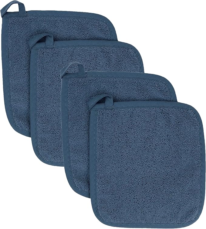 RITZ Terry Potholder & Hot Pad: Unparalleled Heat Resistant, Durable 100% Cotton – Ergonomically Designed for Optimal Grip – Easy-Care Machine Washable – 4-Pack, Midnight