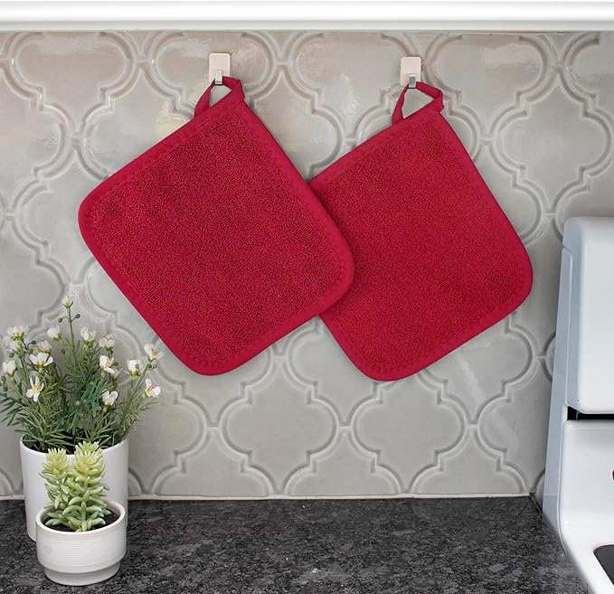 RITZ Terry Potholder & Hot Pad: Unparalleled Heat Resistant, Durable 100% Cotton – Ergonomically Designed for Optimal Grip – Easy-Care Machine Washable – 4-Pack, Paprika/Federal