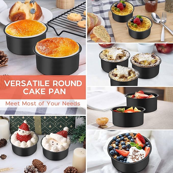 Onader Small Mini Round Cake Pan, 4 Inch Smash Cake Bake Pans Sets of 3 for Baking, Stainless Steel Baking Tins for Birthday Wedding, Nonstick