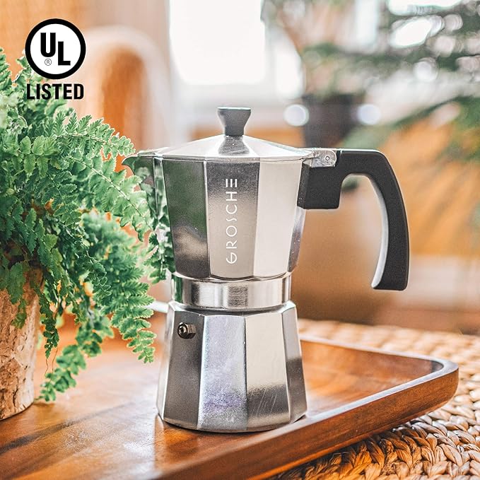 GROSCHE Milano Stovetop Espresso Maker Moka Pot 6 espresso Cup - 9.3 oz, Silver - Cuban Coffee Maker Stove top coffee maker Moka Italian espresso greca coffee maker brewer percolator