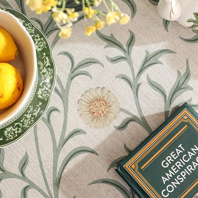 patdrea Designer Vintage Linen Round Tablecloth,French Table Cloth with Floral Pattern,Provencal Decoration Table Cover for Kitchen Dining,Christmas,Thanksgiving,Diameter 55"-Littledaisy