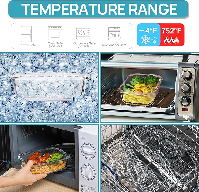 Vtopmart 8 Pack Glass Food Storage Containers with Airtight Lids, Glass Meal Prep Containers, Lunch Containers for Microwave, Oven, Freezer and Dishwasher, BPA Free