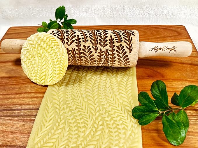 FLORAL 3 Small Textured Rolling Pin Set. Wooden laser engraved embossing dough roller for embossed cookies gift for Birthday, Easter by Algis Crafts