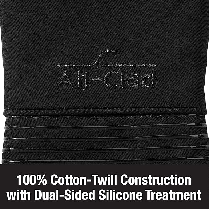 All-Clad Silicone Oven Mitts: Heat Resistant up to 500 Degrees - 100% Cotton & Silicone, 14"x7" Oven Mitt for Kitchen and Barbecue, 2-Pack, Black