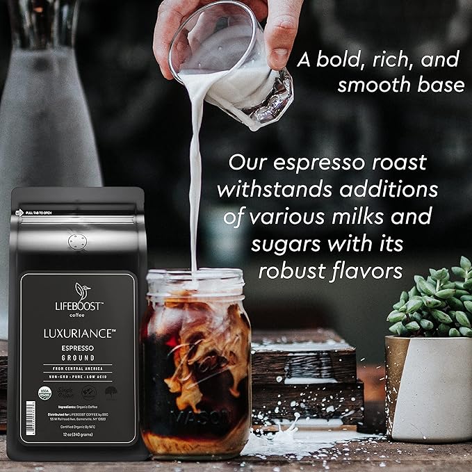 Lifeboost Espresso Ground Coffee - Non-GMO Low Acid Single Origin USDA Organic Espresso Coffee - Third Party Tested For Mycotoxins & Pesticides (Espresso Ground, 12oz, Pack of 3)