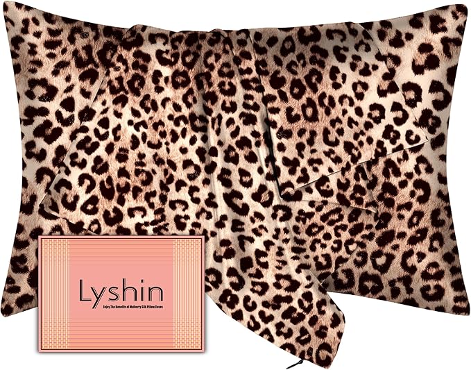 Mulberry Silk Pillow Cases Standard Size with Hidden Zipper, Ultra Smooth and Soft Breathable Cooling Silk Satin Pillowcase for Hair and Skin, Gifts for Women Men (Leopard Brown, 20x26 Inches, 1 Pack)