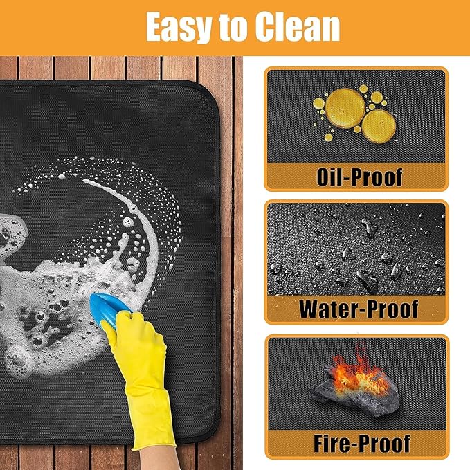 31 x 24 in Heat Resistant Grill Mats for Outdoor Grill to Protect Your Prep Table and Outdoor Grill Table, Fireproof Waterproof Oil-Proof BBQ Mat Grill Table Mat - Reusable Black (0.6mm)