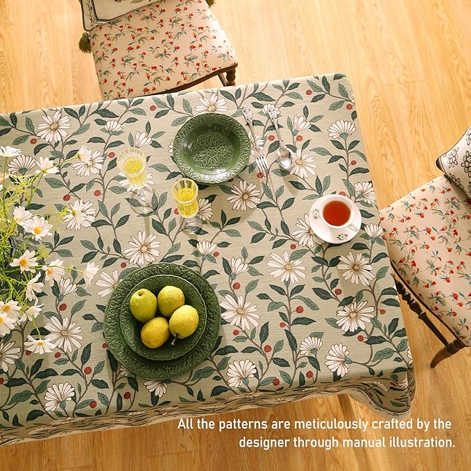 ISAENNE Designer Green Linen Small Square Table Cloth,Floral French Country Indoor Tablecloth,Stain Resistant Home Decor Tablecloths for Dining Kitchen Thanksgiving Christmas Party,55"*55"-Brune