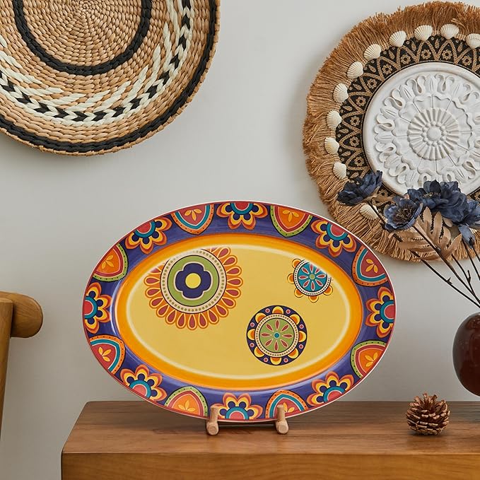 Bico Tunisian 16 plus 14 inch Oval Platters Set, Set of 2, Microwave and Dishwasher Safe, for Serving Fish, Chicken, Turkey