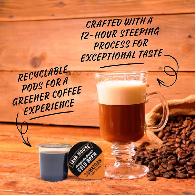 JAVA HOUSE Dark Roast Sumatran Cold Brew Pods, (48 Count) Peel and Pour Pods Hot or Iced Instant Coffee Concentrate