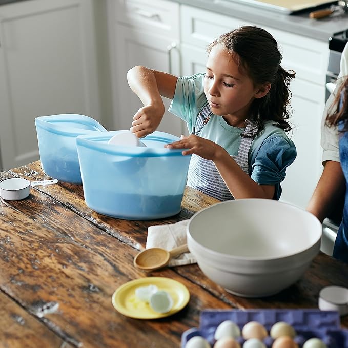Stasher Premium Silicone Reusable Food Storage Bowl, Blue, Microwave, Sous Vide, Dishwasher, Oven and Freezer Safe, BPA Free, Leak-free, Eco-friendly, 8-Cup Bowl