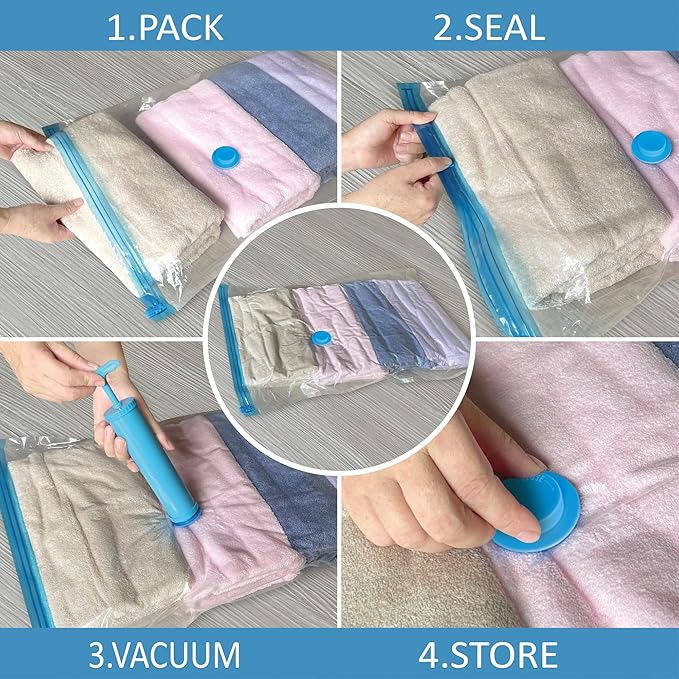 20 Pack Vacuum Storage Bags with Pump, Space Saver Vacuum Storage Bags, Vacuum Seal Bags for Clothing, Comfoters, Pillows, Blanket, Bedding