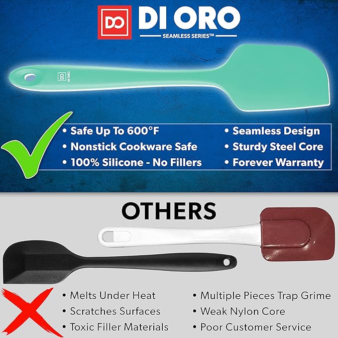 DI ORO Silicone Spatula Set - Rubber Kitchen Spatulas for Baking, Cooking, & Mixing - 600°F Heat-Resistant & BPA Free Silicone Scraper Spatulas for Nonstick Cookware - Dishwasher Safe (3pc, Mint)