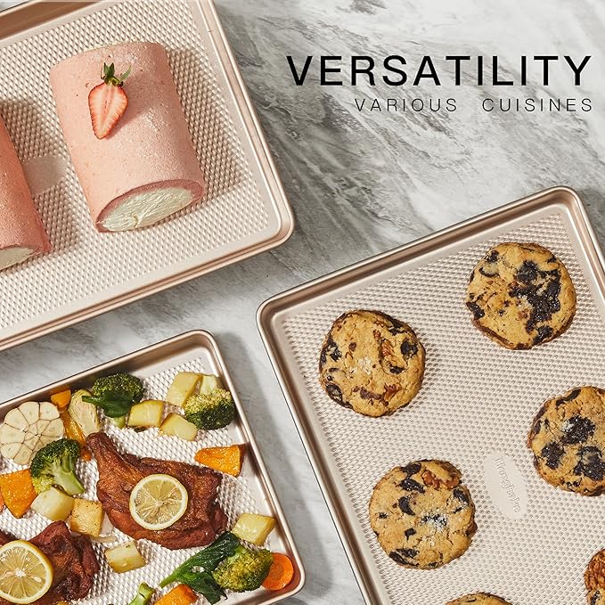 HONGBAKE 2 Pack Jelly Roll Pan 15x10, Commercial Cookie Sheets for Baking with Diamond Texture Surface, 57% Thicker Carbon Steel Baking Sheet for Oven, Nonstick Cooking Tray
