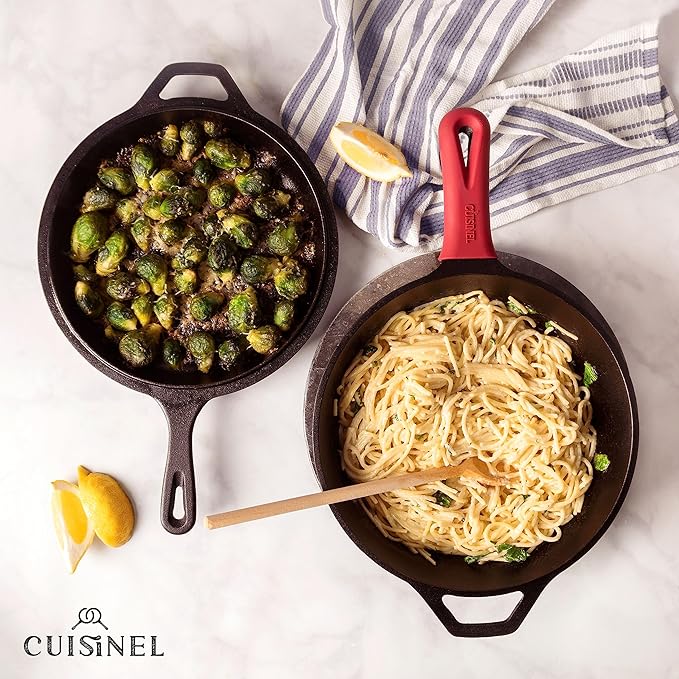 Cuisinel Cast Iron Skillet + Lid - 2-In-1 Multi Cooker - Deep Pot + Frying Pan - 3-Qt Dutch Oven - Pre-Seasoned Oven Cookware - Works for Bread, Indoor/Outdoor, Grill, Stovetop and Induction