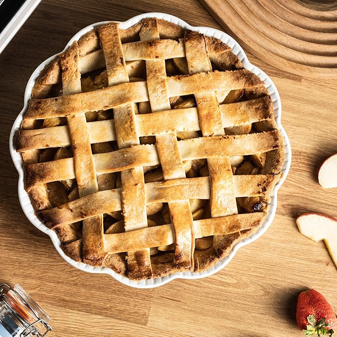 Pie Pan for Baking 9 Inch, Ceramic Pie Dish, Non-Stick Round Baking Dish, Porcelain Plates with Ruffled Edge| Microwave, Dishwasher, and Oven Safe (2PCS)