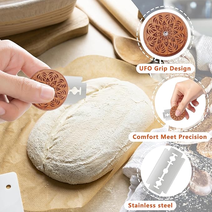 UFO Bread Lame Cutter for Homemade Sourdough,Bread Scorer Tool for Sourdough with 5 Blades and Storage Cover,Slashing Tool Bread Cutting Knife for Artisan Bread and Baguette Makers,Leaf