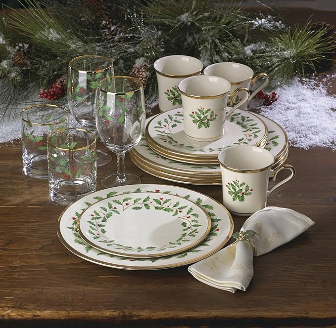Lenox 897080 Holiday Dinnerware Dinner Plates, Set of 4, Red & Green, Christmas, Hosting