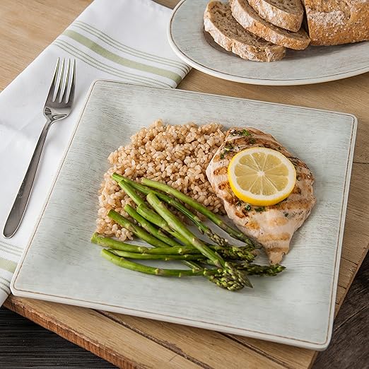 Carlisle FoodService Products Grove Reusable Plastic Plate Square Plate with Rim for Home and Restaurant, Melamine, 10.5 Inches, Buff, (Pack of 12)