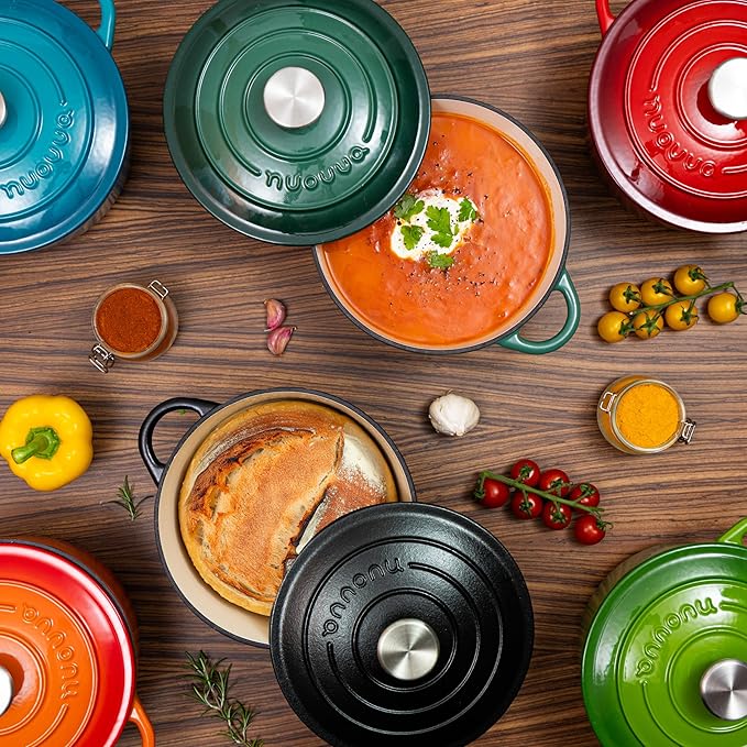 Cast Iron Dutch Oven with Lid – Non-Stick Ovenproof Enamelled Casserole Pot – Sturdy Dutch Oven Cookware – Teal, 5-Quart, 24cm – by Nuovva