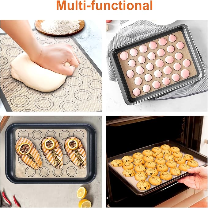 HOOMIL Macaron Silicone Baking Mats 2-Pack, 15" x 10" Jelly Roll Pan Size Macaron Silicone Mat, Non-Stick, Reusable, Food Safe Baking Mat - Brown+Gray
