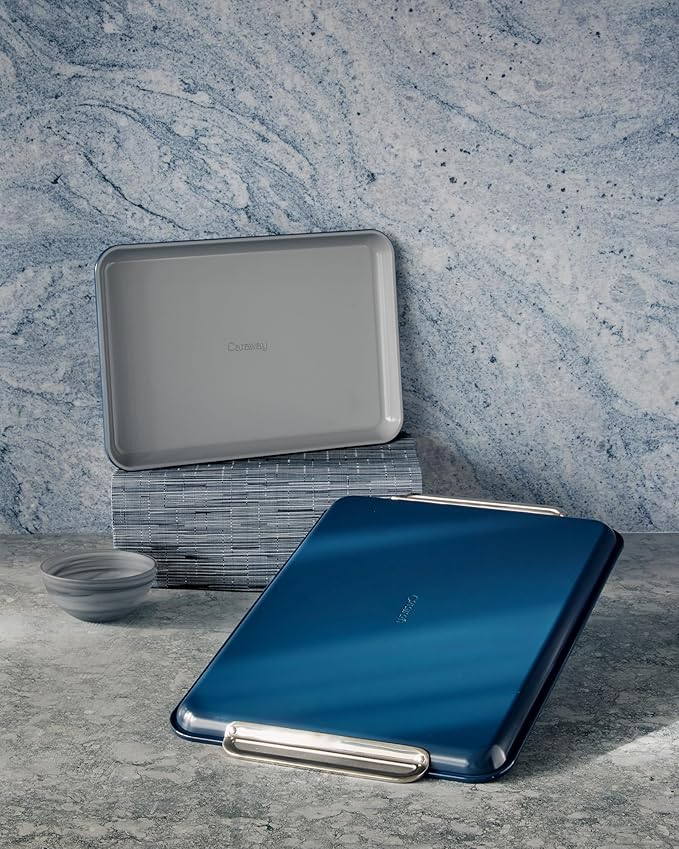 Caraway Non-Stick Ceramic Baking Sheet Duo - Naturally Slick Ceramic Coating - Non-Toxic, PTFE & PFOA Free - 18 x 13" Large & 15 x 10" Medium - Slate