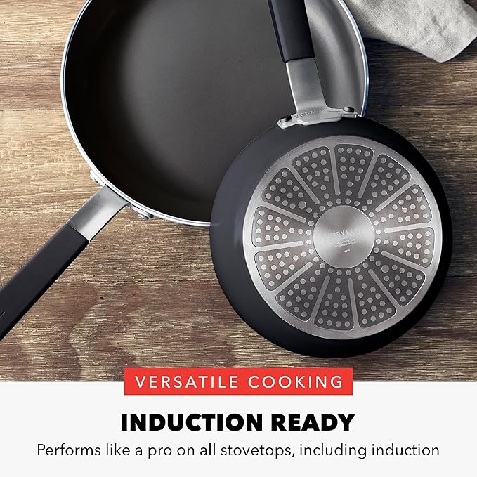 GreenPan x Bobby Flay 13 Piece Nonstick Cookware Pots and Pans Set, PFAS-Free Diamond Ceramic, Induction Suitable, Easy Clean Dishwasher & Oven Safe, Stay-Cool Silicone Handles, Glass Lids, Black