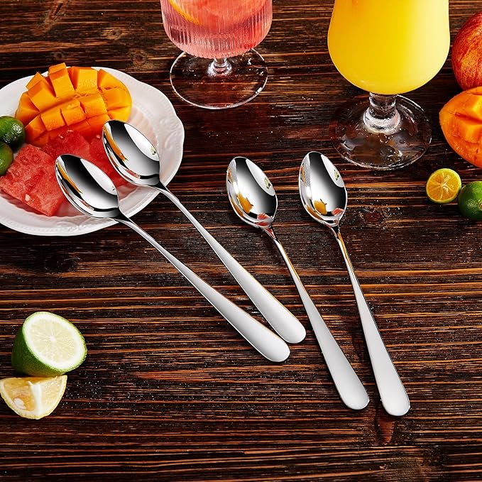 KEAWELL Premium 4-Piece Louise Long Handle Iced Tea Spoons, 18/10 Stainless Steel, Brilliant Mirror Finish, Teaspoons for Coffee, Cocktails, and Beverages, Dishwasher Safe (7.5 inch, 4)