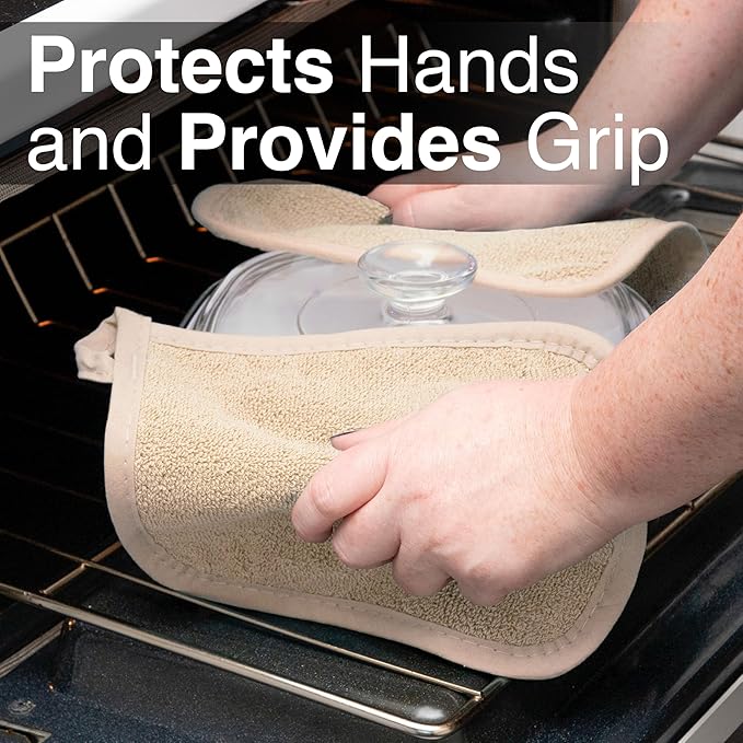 RITZ Terry Potholder & Hot Pad: Unparalleled Heat Resistant, Durable 100% Cotton – Ergonomically Designed for Optimal Grip – Easy-Care Machine Washable – 2-Pack, Latte