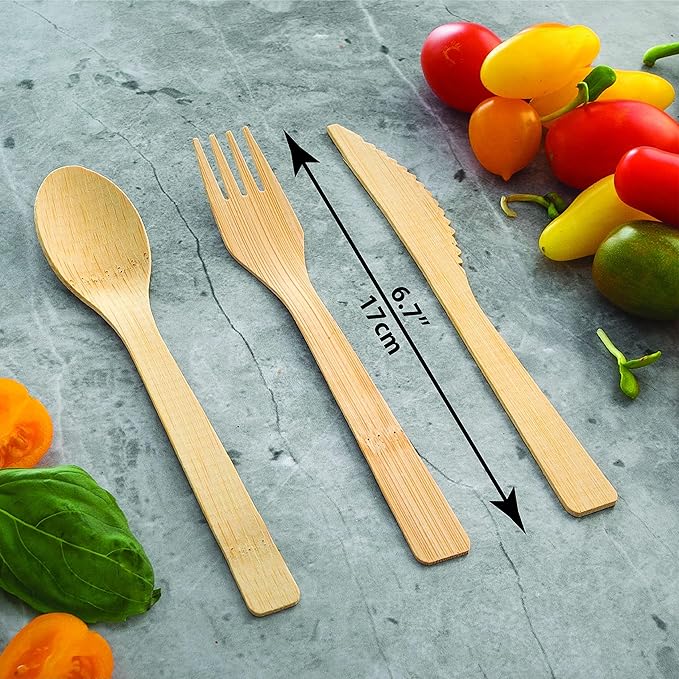 2ZEBRAZ 100% Bamboo Utensils Set of 300 Spoons Biodegradable Silverware for Parties, Events, BBQ, & Camping – Reusable or Disposable, Smooth, Durable, Odorless, heavy-duty Cutlery