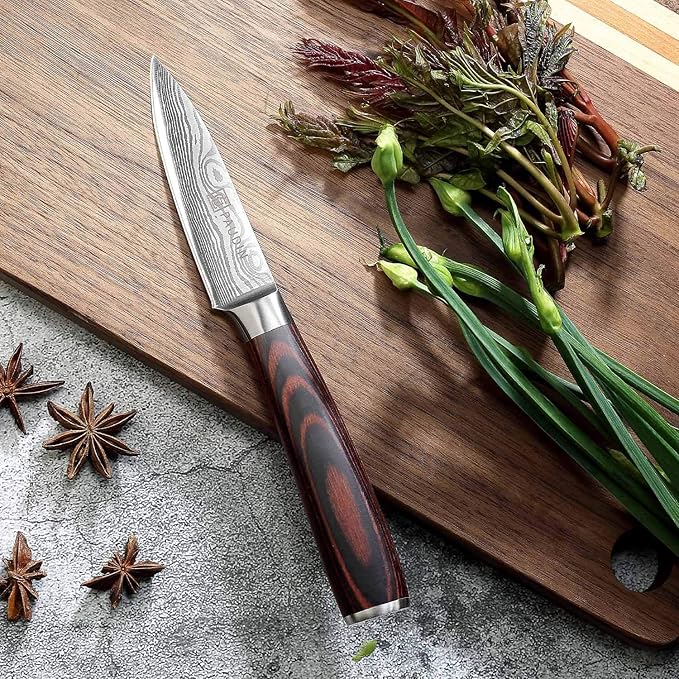 PAUDIN Paring Knife, 3.5 Inch Fruit Knife, High Carbon 5Cr15Mov Stainless Steel Forged Paring Knife, Ultra Sharp Small Kitchen Knife, Ergonomic Wooden Handle with Elegant Gift Box