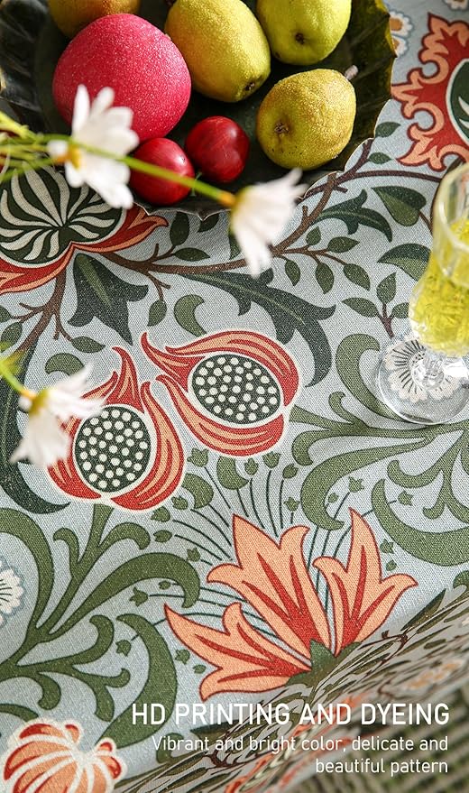 ISAENNE Designer Bohemian Linen Green Rectangular Tablecloth,Floral Indoor Table Cloth,Stain Resistant Decor Tablecloths for Dining Thanksgiving Kitchen Party Christmas,55"*87"-Naples