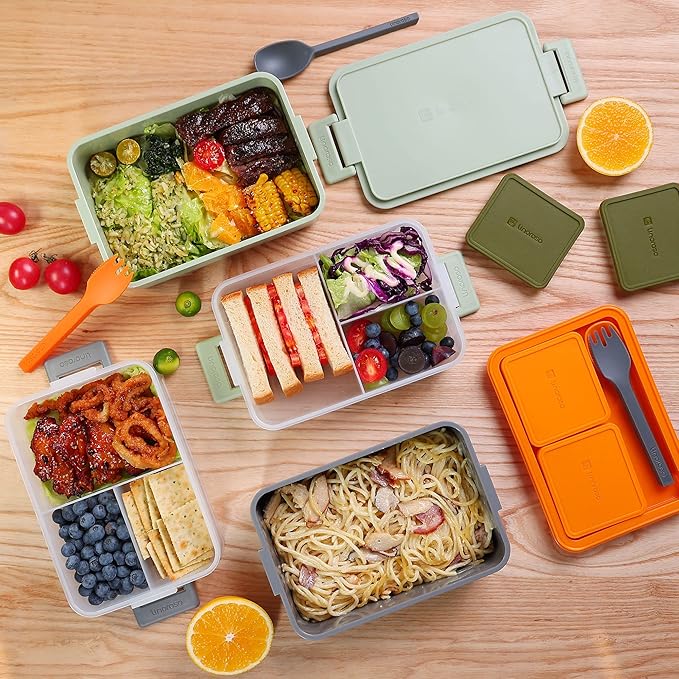 linoroso Stackable Bento Box Adult Lunch Box | Meet All You On-the-Go Needs for Food, Salad, and Snack Box, Premium Bento Lunch Box for Adults Include Utensil Set, Dressing Containers - Pale Mint