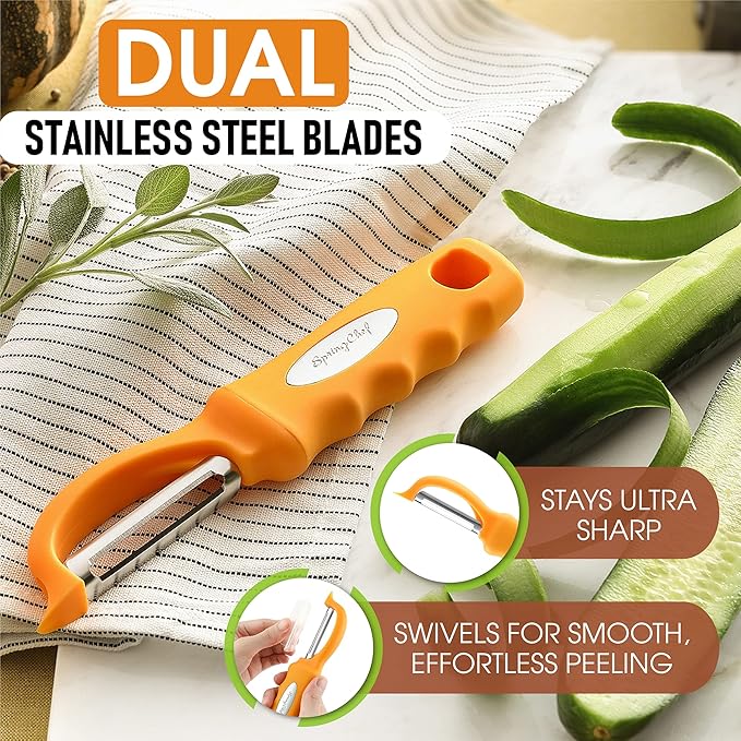 Spring Chef Premium Swivel Vegetable Peeler, Soft Grip Handle and Ultra Sharp Stainless Steel Blades - Perfect Kitchen Peeler For Veggie, Fruit, Potato, Carrot, Apple - Mango