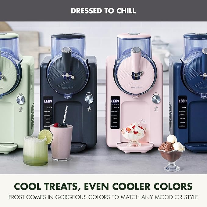GreenPan Frost Ice Cream Machine & Frozen Drink Maker, Soft Serve, Slushie, Milkshakes & Cocktails, No Freezer Needed, 15-in-1, 7 Textures, Quiet & Rapid, Easy Clean, Family Size, Licorice Gray