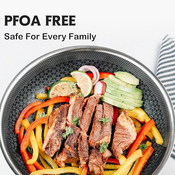 Frying Pan, 12 Inch Hybrid Non Stick Stainless Steel Skillets, Dishwasher Induction Oven Broiler Safe, Non Toxic Chef's Pan, PFOA Free Cookware